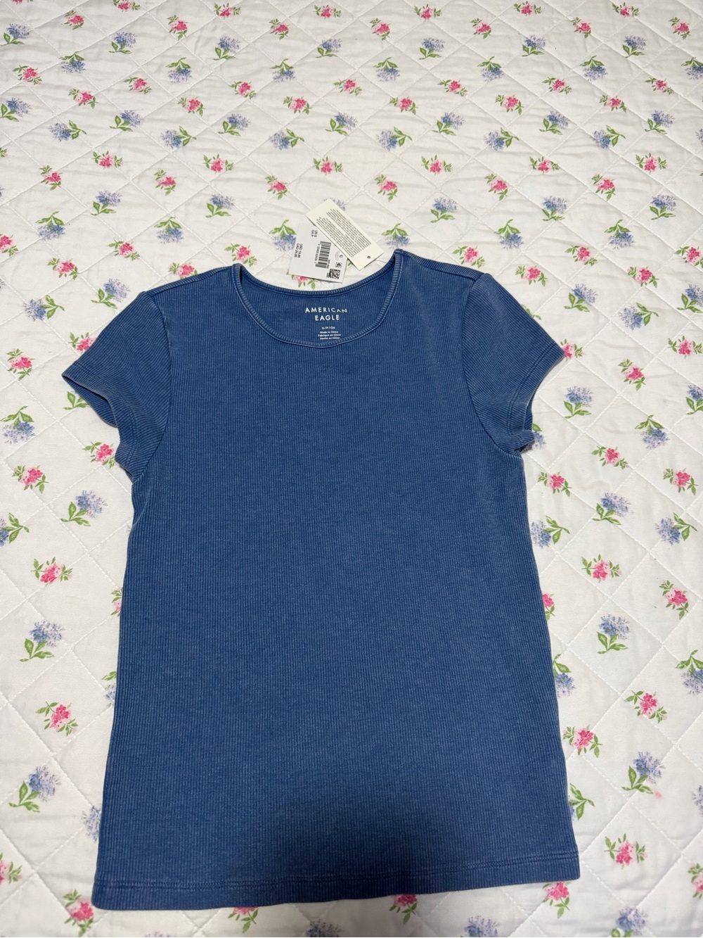American Eagle Outfitters Blue Ribbed Short Sleeve Tee
